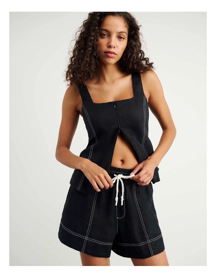 Sabine Linen Square Neck Bodice in Black image 1