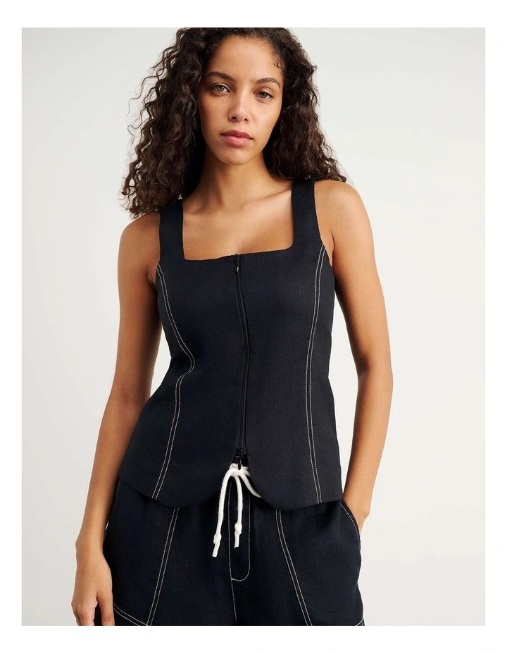 Sabine Linen Square Neck Bodice in Black image 3