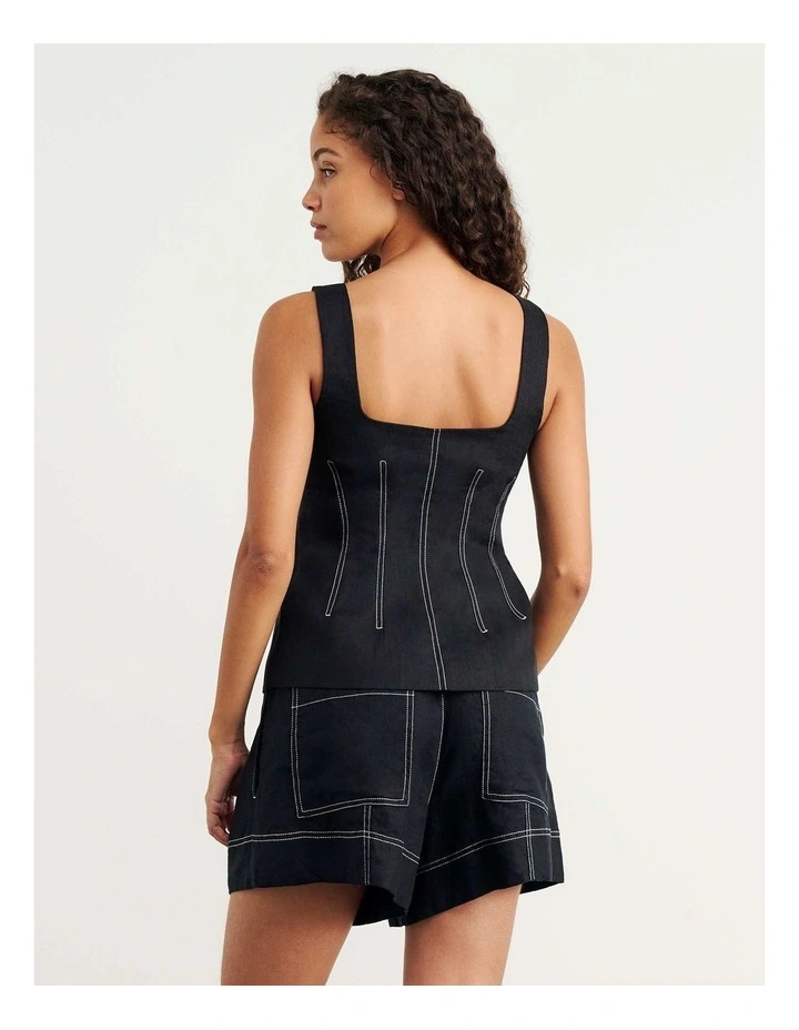 Sabine Linen Square Neck Bodice in Black image 6