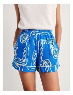 Ceezee Linen Pull on Short in Blue