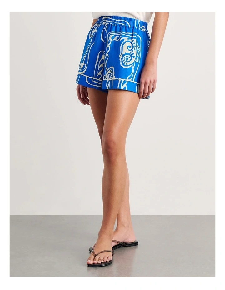 Ceezee Linen Pull on Short in Blue image 3