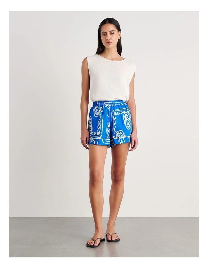 Ceezee Linen Pull on Short in Blue image 4