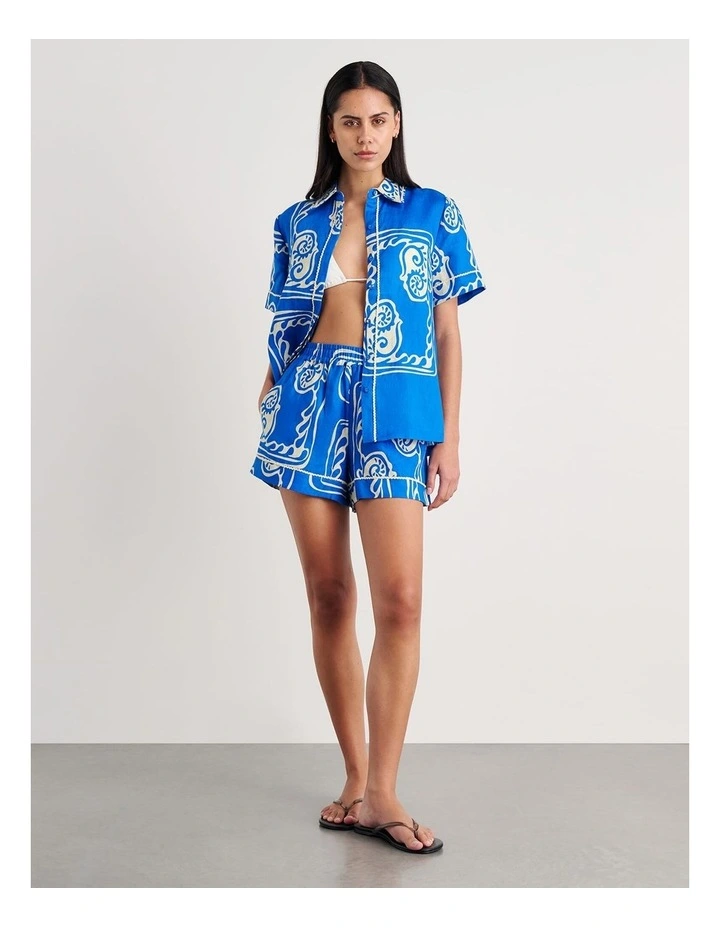 Ceezee Linen Pull on Short in Blue image 6