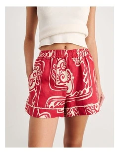 Ceezee Linen Pull on Shorts in Red Multi