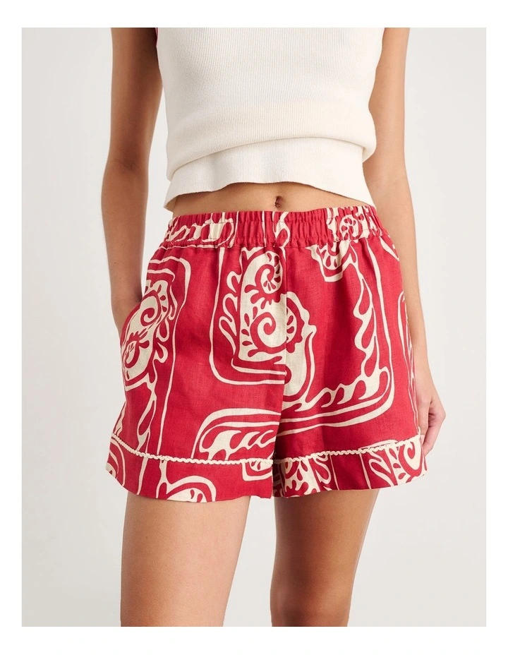 Ceezee Linen Pull on Shorts in Red Multi image 1