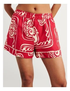 Ceezee Linen Pull on Shorts in Red Multi