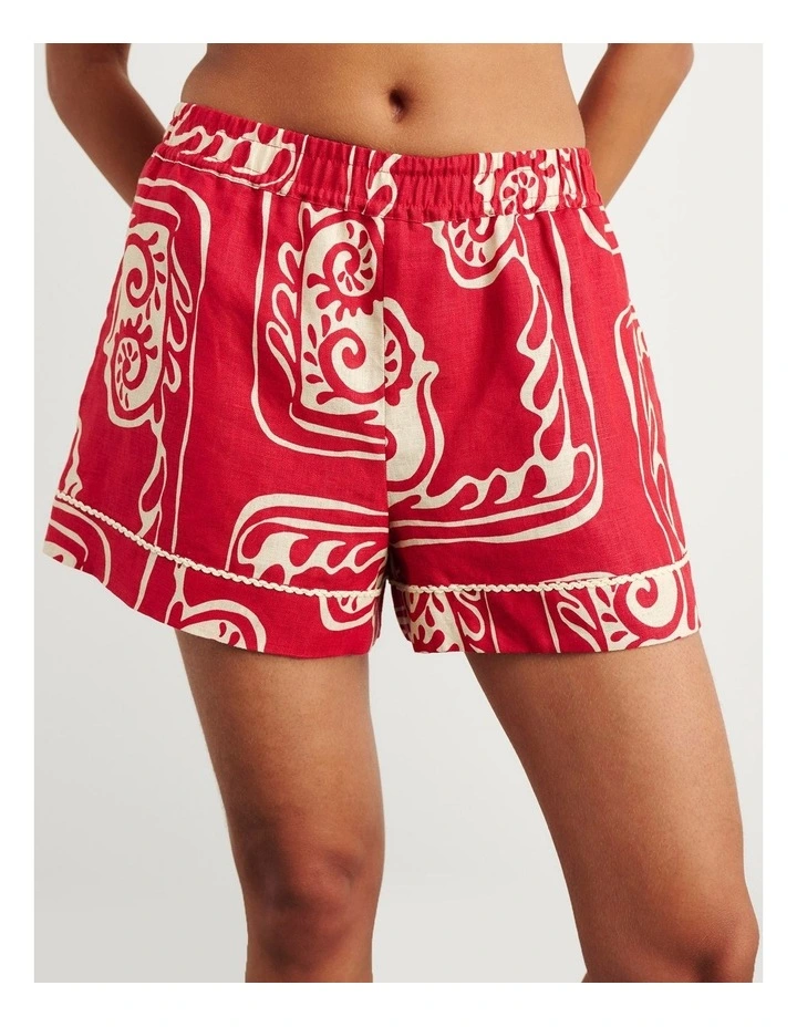 Ceezee Linen Pull on Shorts in Red Multi image 1