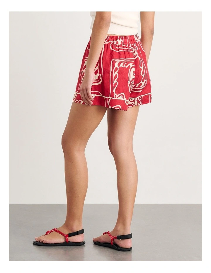 Ceezee Linen Pull on Shorts in Red Multi image 2