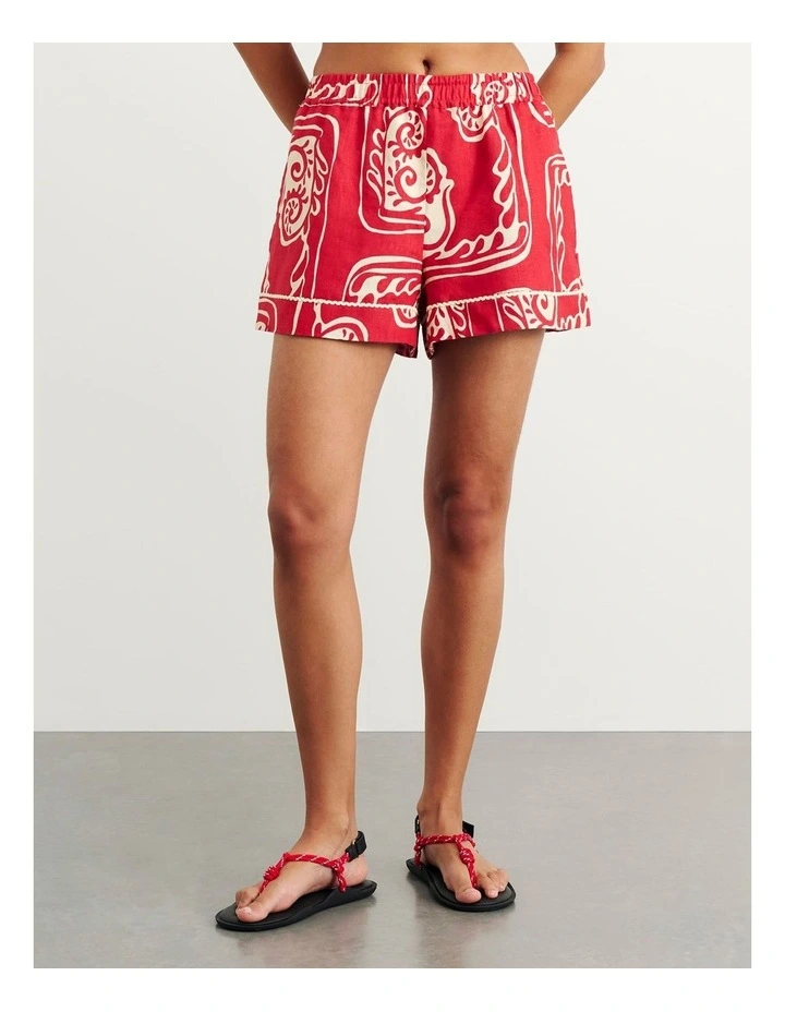 Ceezee Linen Pull on Shorts in Red Multi image 2