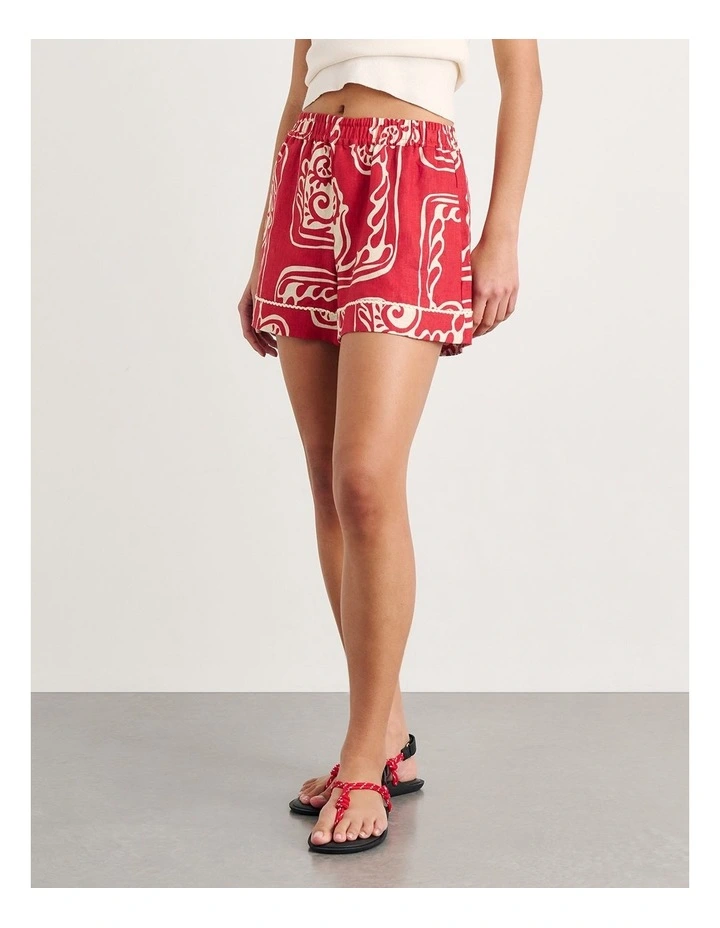 Ceezee Linen Pull on Shorts in Red Multi image 3