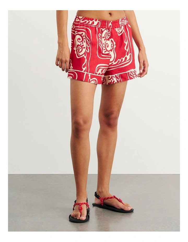Ceezee Linen Pull on Shorts in Red Multi image 3