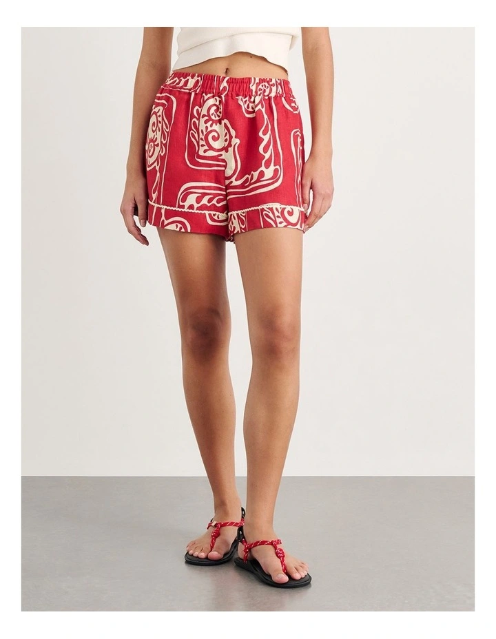 Ceezee Linen Pull on Shorts in Red Multi image 4
