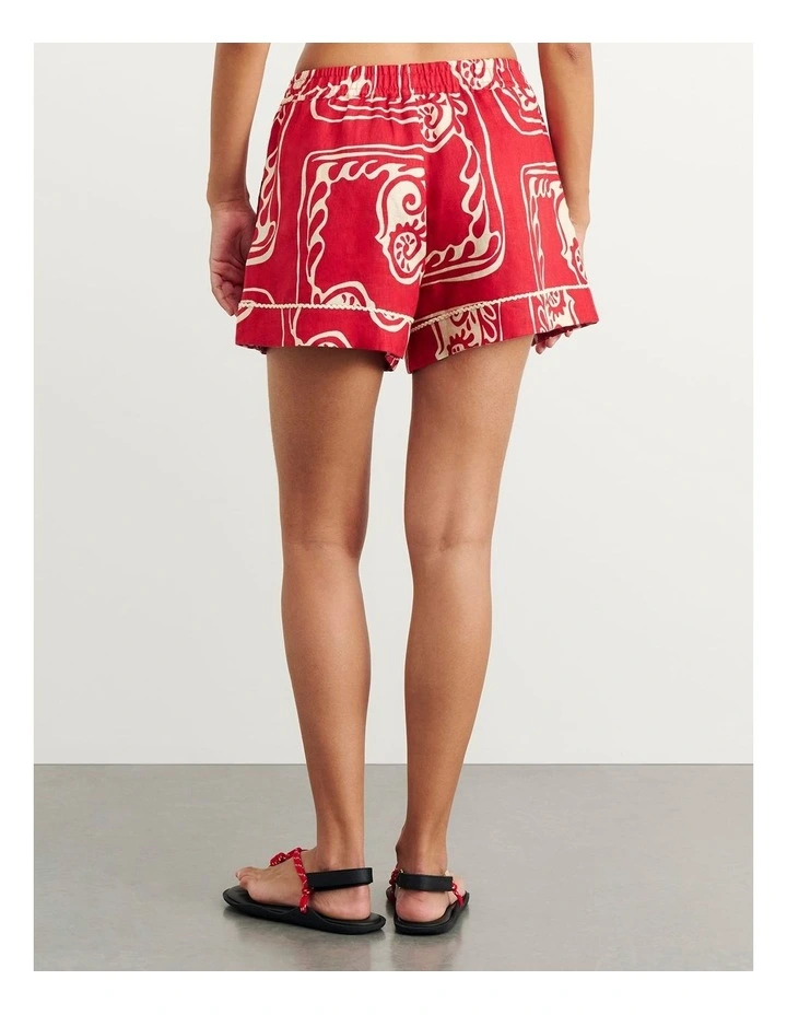 Ceezee Linen Pull on Shorts in Red Multi image 4