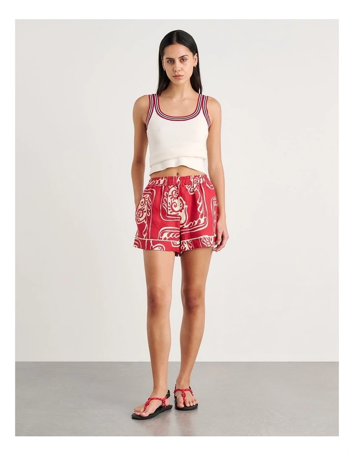 Ceezee Linen Pull on Shorts in Red Multi image 5