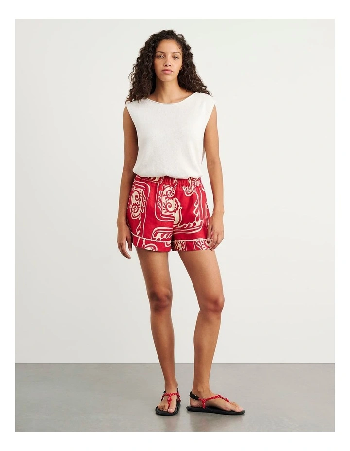 Ceezee Linen Pull on Shorts in Red Multi image 5