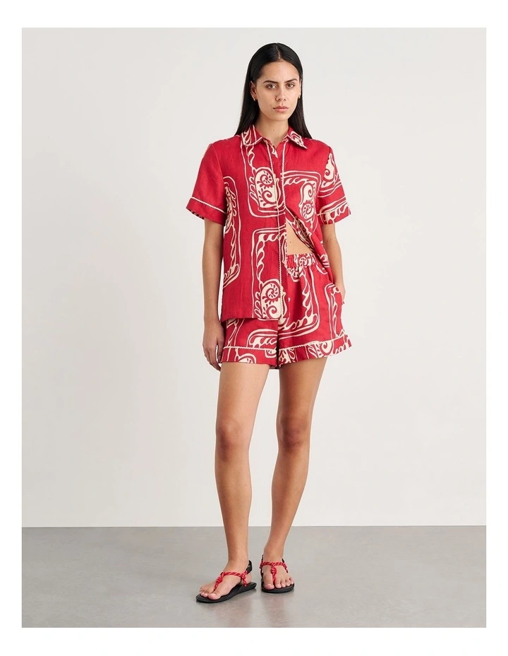 Ceezee Linen Pull on Shorts in Red Multi image 6