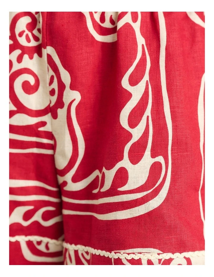 Ceezee Linen Pull on Shorts in Red Multi image 7