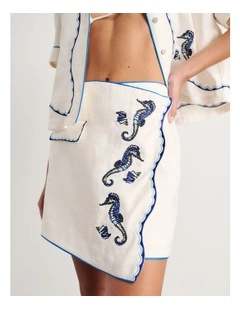 Seahorse Linen Mini Wrap Skirt in White