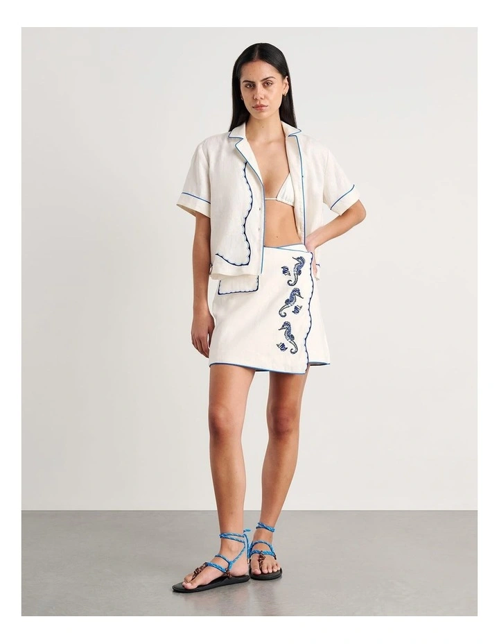 Seahorse Linen Mini Wrap Skirt in White image 4