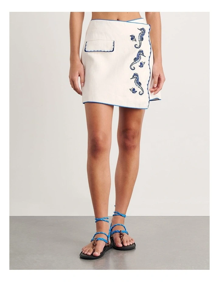 Seahorse Linen Mini Wrap Skirt in White image 5