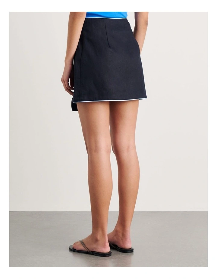 Seahorse Linen Mini Wrap Skirt in Blue image 2