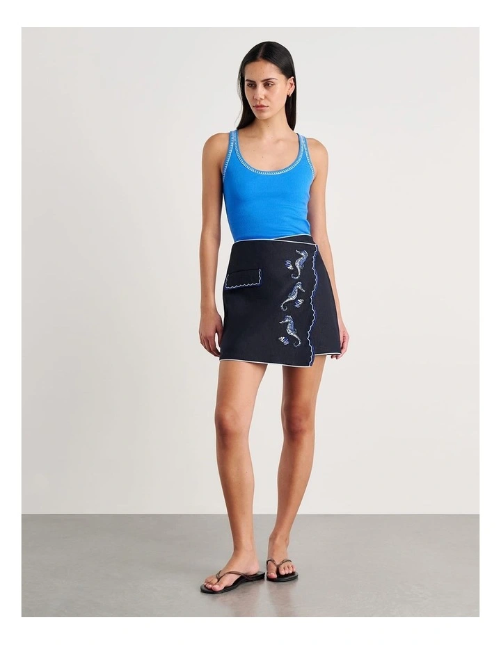 Seahorse Linen Mini Wrap Skirt in Blue image 5