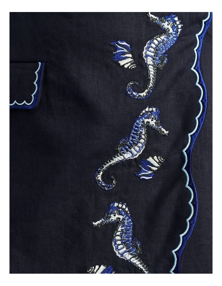 Seahorse Linen Mini Wrap Skirt in Blue image 7
