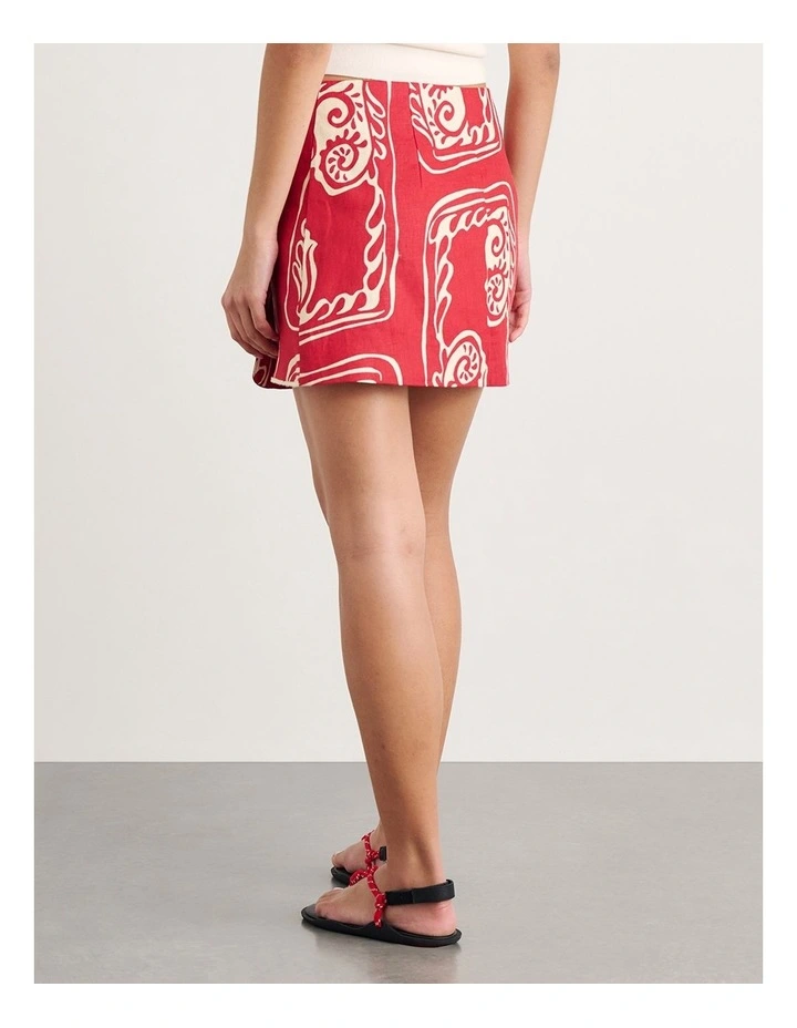 Ceezee Linen Wrap Mini Skirt in Red Multi image 2