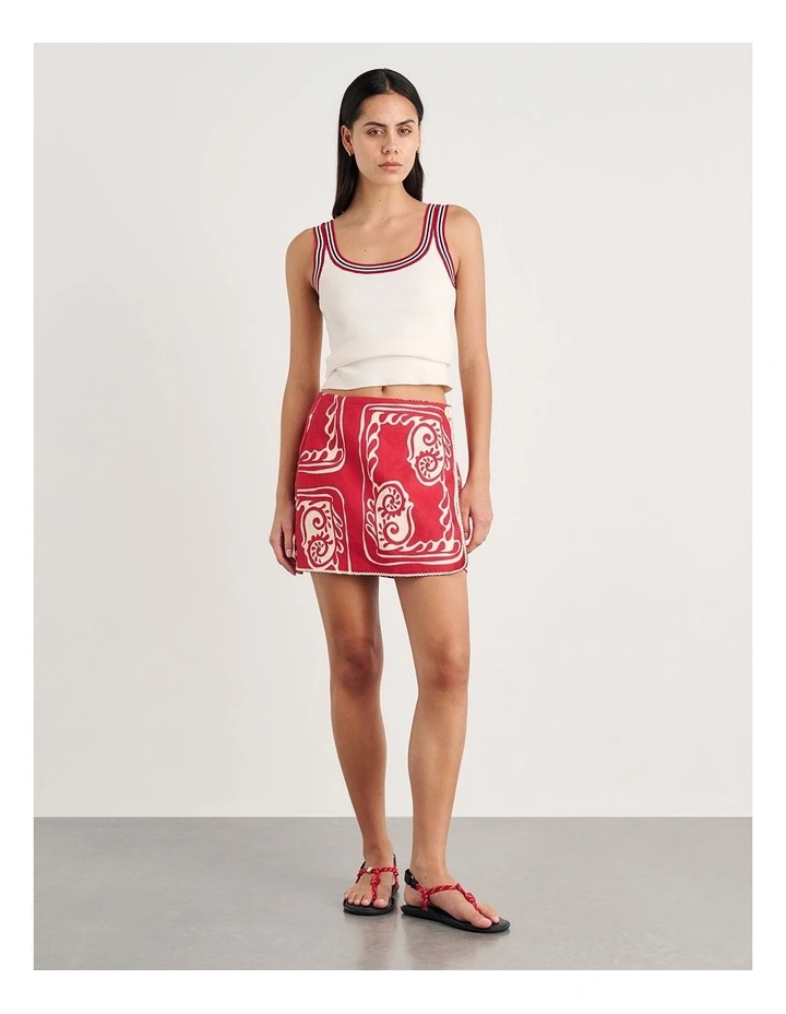 Ceezee Linen Wrap Mini Skirt in Red Multi image 5