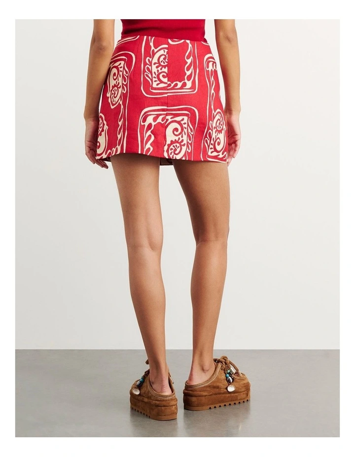 Ceezee Linen Wrap Mini Skirt in Red Multi image 5