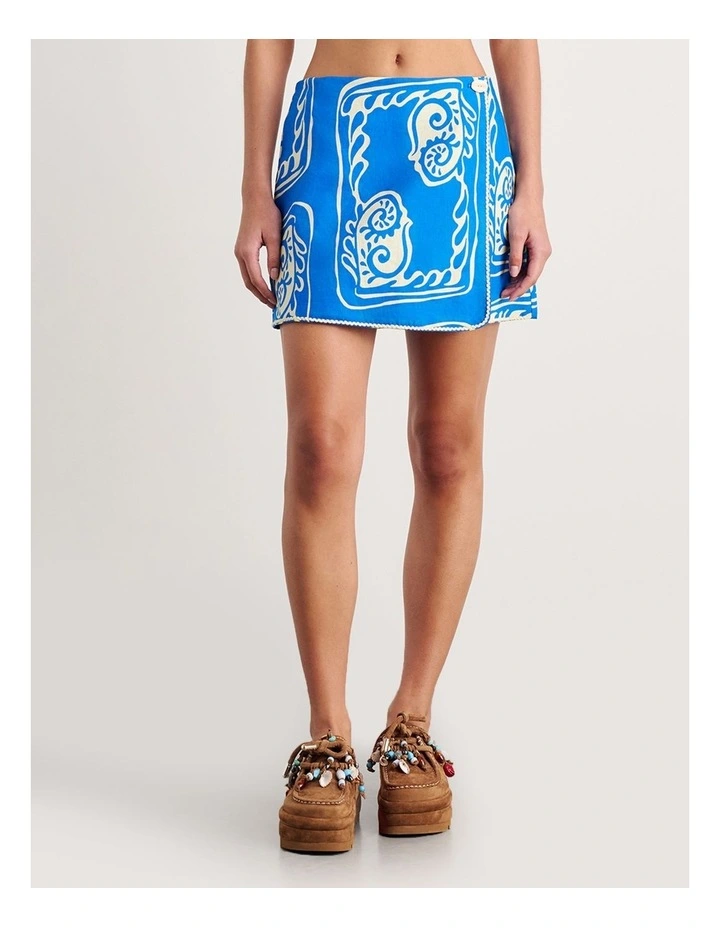Ceezee Linen Wrap Mini Skirt in Blue image 1
