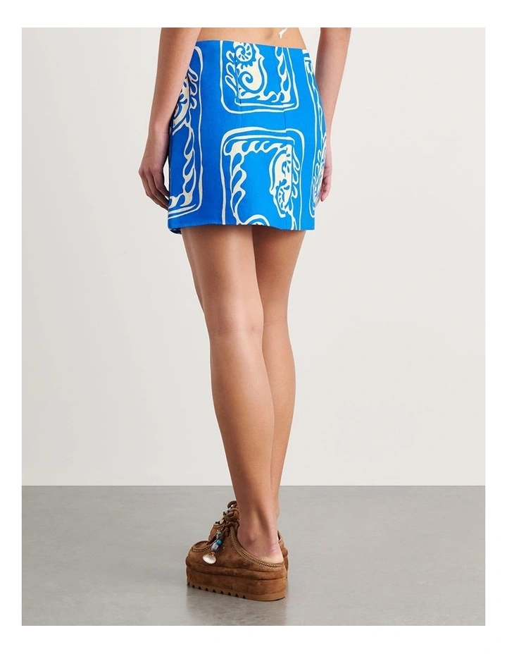 Ceezee Linen Wrap Mini Skirt in Blue image 2