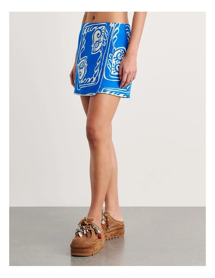 Ceezee Linen Wrap Mini Skirt in Blue image 3