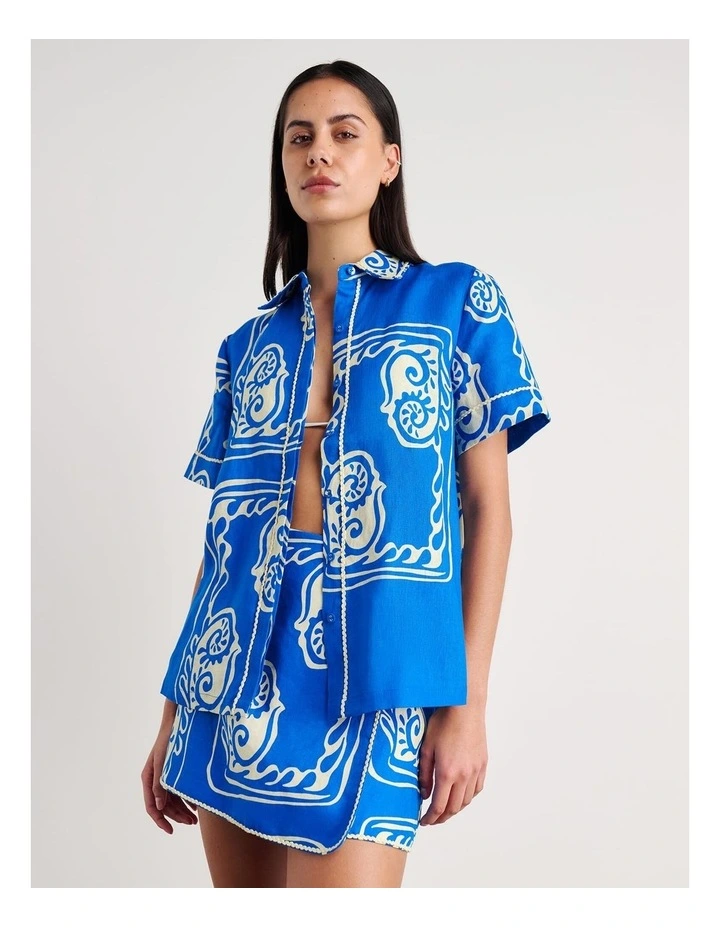 Ceezee Linen Wrap Mini Skirt in Blue image 4