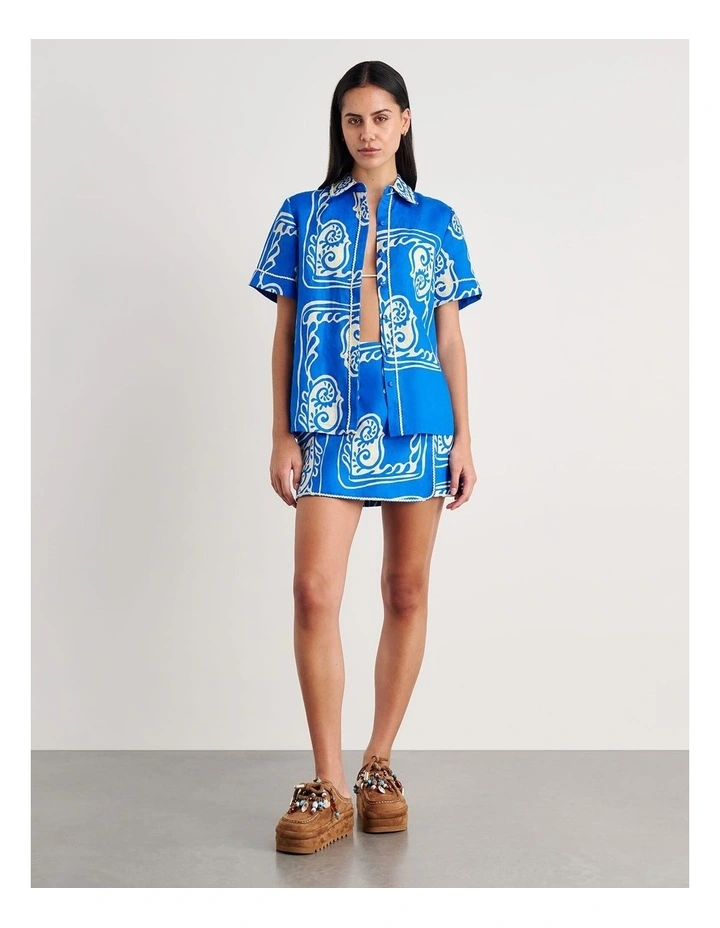 Ceezee Linen Wrap Mini Skirt in Blue image 5