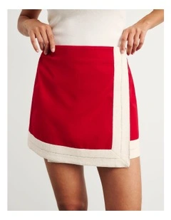 Canvas Wrap Mini Skirt in Red