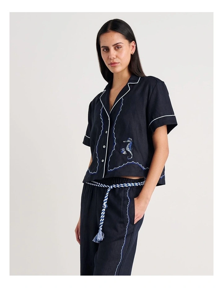 Seahorse Crop Short Sleeve Shirt in Blue image 3