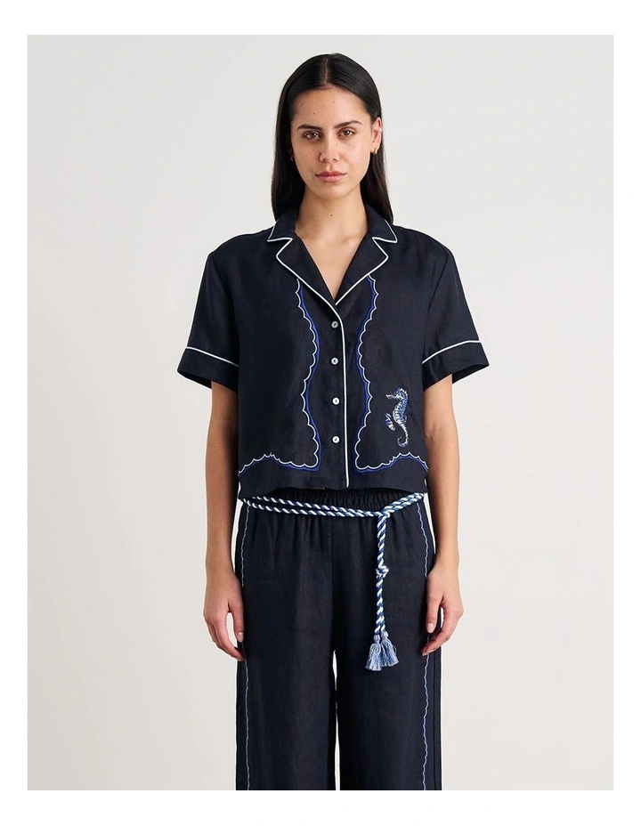 Seahorse Crop Short Sleeve Shirt in Blue image 4
