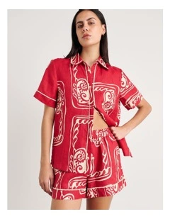 Ceeze Linen Short Sleeve Shirt in Red Multi