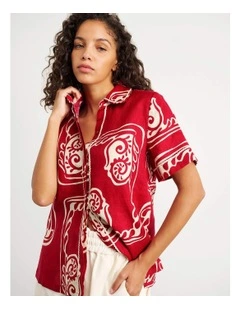 Ceeze Linen Short Sleeve Shirt in Red Multi