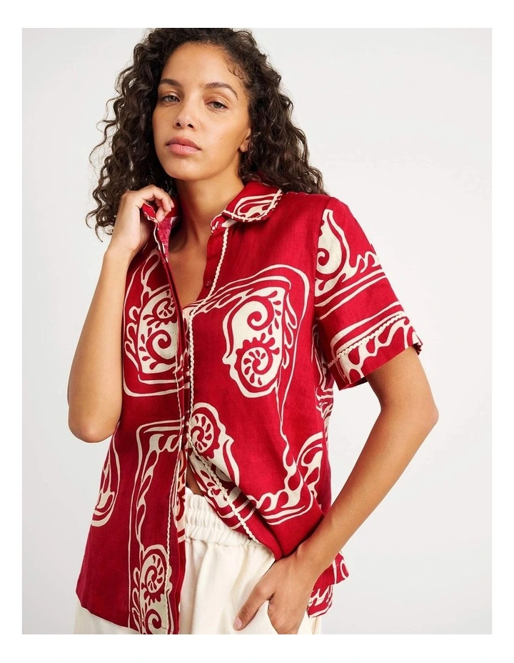 Ceeze Linen Short Sleeve Shirt in Red Multi image 1