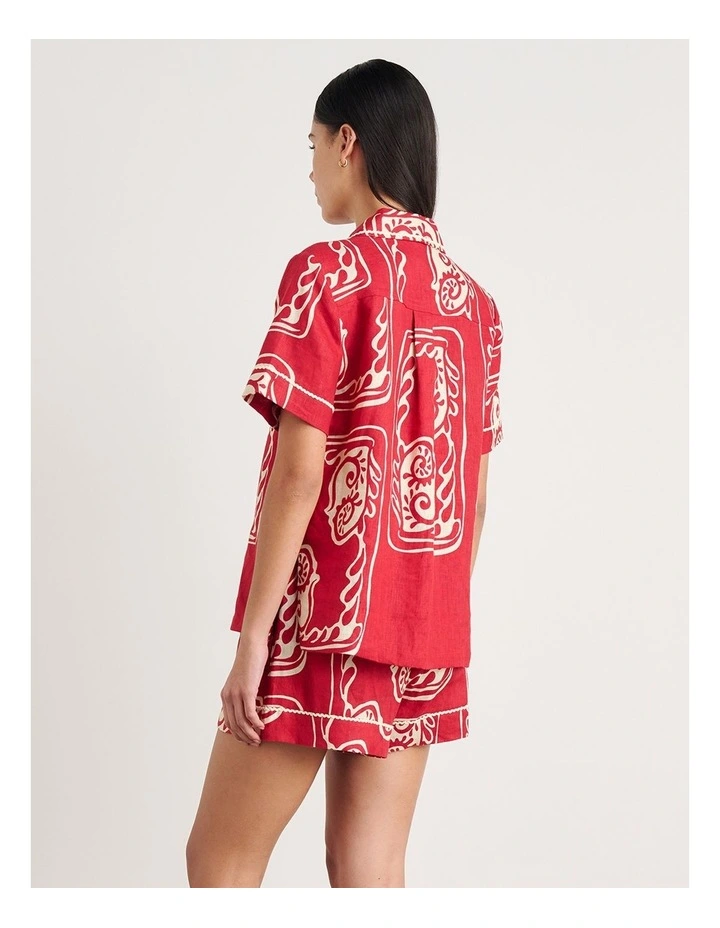 Ceeze Linen Short Sleeve Shirt in Red Multi image 2
