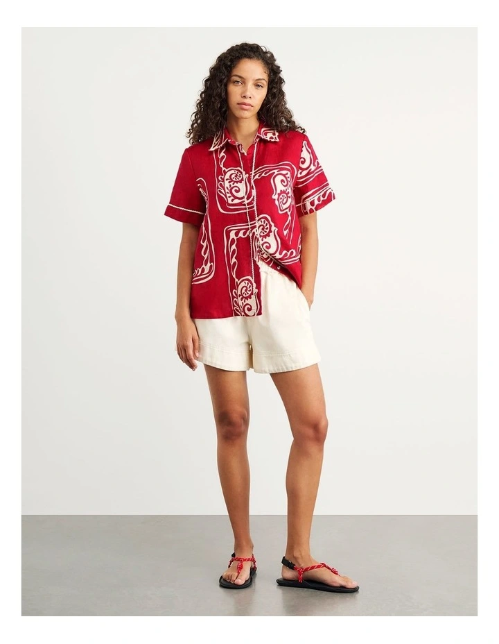 Ceeze Linen Short Sleeve Shirt in Red Multi image 2