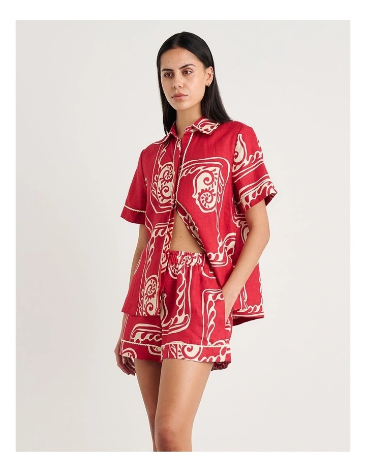 Ceeze Linen Short Sleeve Shirt in Red Multi image 3