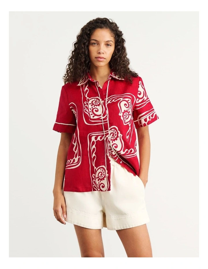 Ceeze Linen Short Sleeve Shirt in Red Multi image 3
