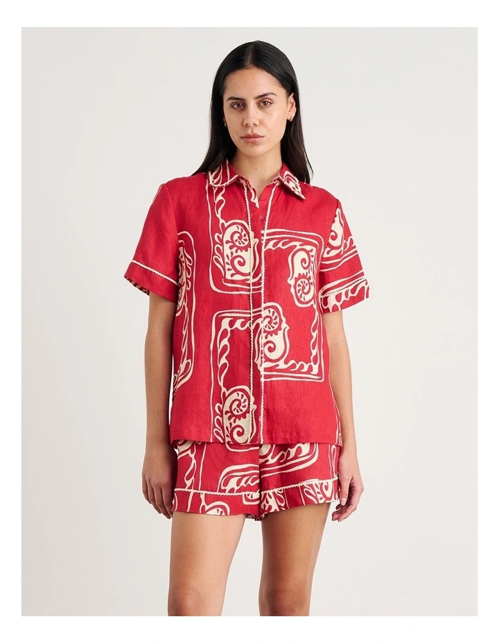 Ceeze Linen Short Sleeve Shirt in Red Multi image 4