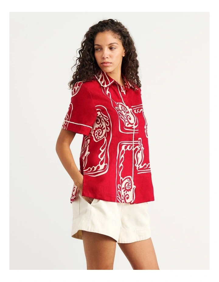 Ceeze Linen Short Sleeve Shirt in Red Multi image 4