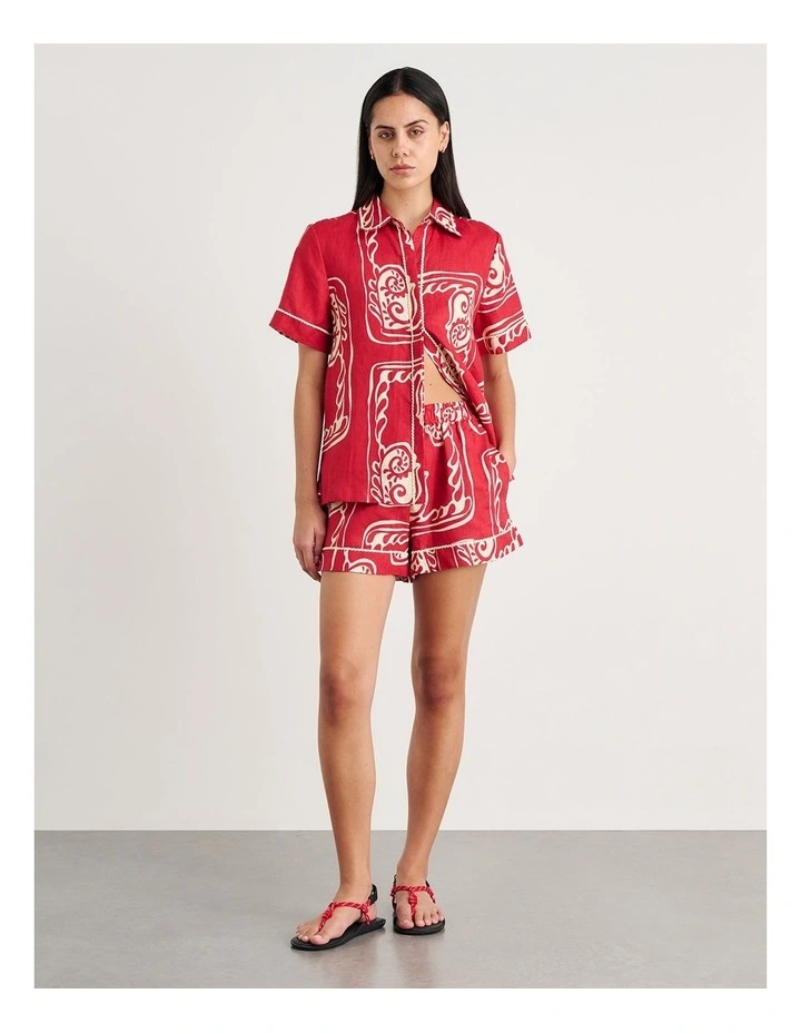 Ceeze Linen Short Sleeve Shirt in Red Multi image 5