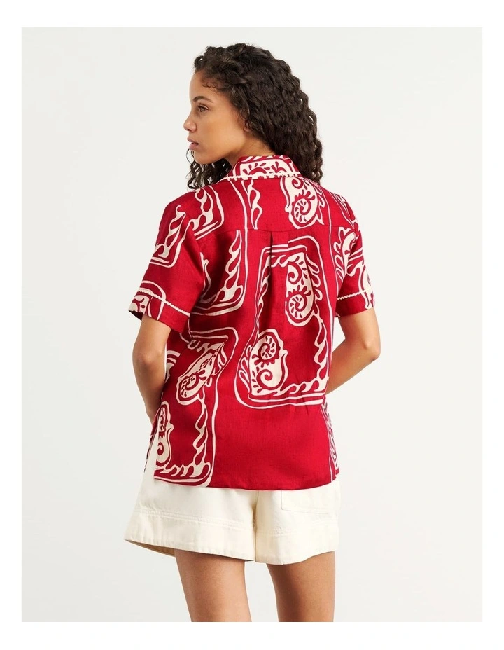 Ceeze Linen Short Sleeve Shirt in Red Multi image 5