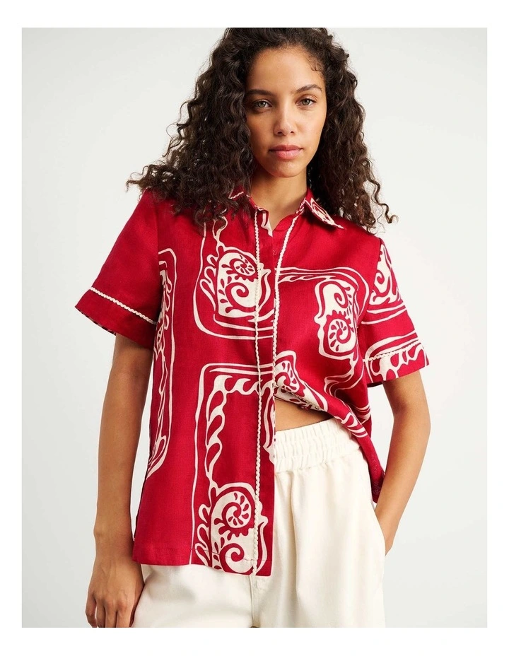 Ceeze Linen Short Sleeve Shirt in Red Multi image 6